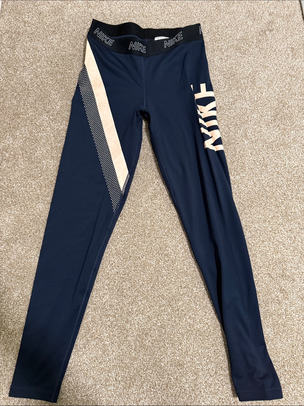 Nike Navy Leggings with Cream Accent Stripe